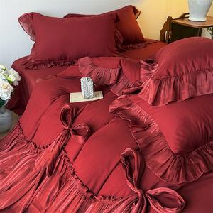 Juego de Ropa de Cama de Algodón de Cuatro Piezas con Diseño Romántico Francés de Princesa Nuo Xiao, Funda de Edredón con Encaje Retro, Ropa de Cama Premium - Product Image 4
