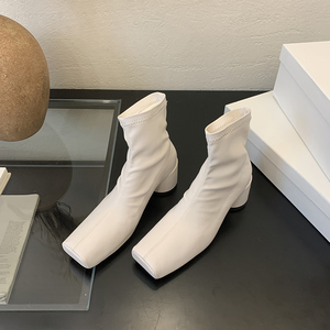 Botas Elásticas Cómodas con Tacón Grueso, Botines Cortos y Ajustados para Primavera y Otoño, Botas de Una Sola Pieza para Mujer 2025 - Product Image 5