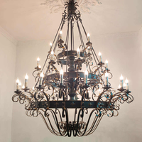 Lustre Américain Vintage Personnalisé en Fer Grande Suspension Métallique Rétro pour Villa, Escalier Haut, Salon, Hall d'Hôtel