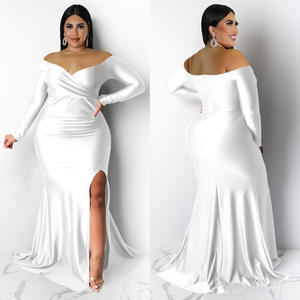 Abiti da Sera Taglie Forti, Vestiti da Cerimonia Sexy da Donna, Abito Lungo con Scollo a V e Spacco in Tinta Unita per Nightclub - Product Image 5