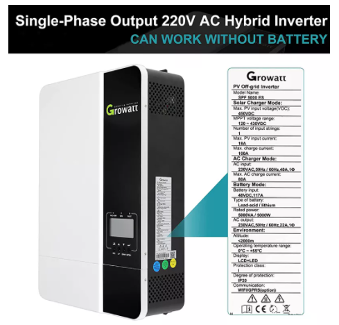 GROWATT SPF 5000 SPF 3500 Hybrid Inverter Off Grid Growatt 5kw 5kva Solar Inverter