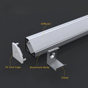 Profilé en aluminium LED en forme de V d'angle, argenté et <span class=keywords><strong>noir</strong></span>, avec couvercle en PC, fabriqué par NIUYUAN - Product Image 3