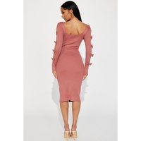 Vestido de punto francés sexy con abertura, manga larga, corte A, informal de otoño, cuello cuadrado simple y pecho cruzado