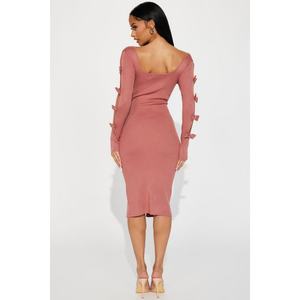 Vestido francés sexy de manga larga con abertura, cuello cuadrado y pecho cruzado de punto - Product Image 5