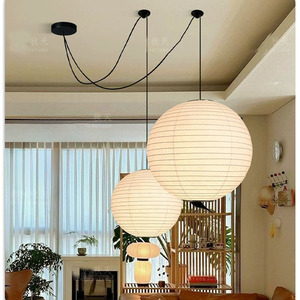 Lampe suspendue en <span class=keywords><strong>papier</strong></span> <span class=keywords><strong>de</strong></span> <span class=keywords><strong>riz</strong></span> Wabi Sabi japonaise, style nordique minimaliste, lampe ronde suspendue, éclairage <span class=keywords><strong>de</strong></span> plafond pour salon - Product Image 2