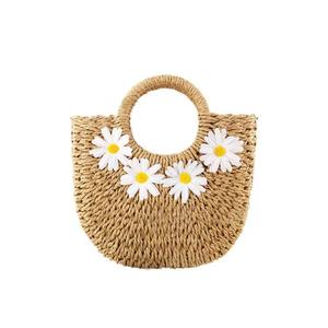 Nouveauté Sacs de plage en paille tissés à la main avec des fleurs pour le voyage des femmes - Product Image 3