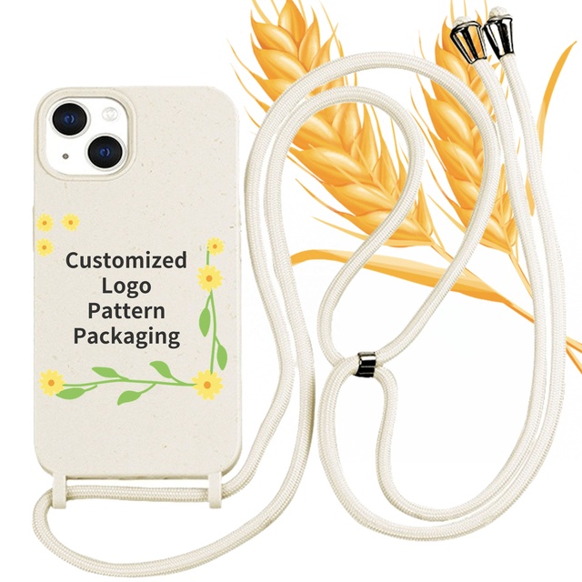 Biodegradable Wheat Straw Luxury Design Shockproof for Compatible Phone Case with Crossbody Adjustable Lanyard Custom Strap