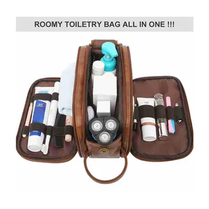 Kit de barbear masculino à prova d'água, kit organizador para viagem, bolsa de couro pu