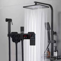 Ensemble de douche thermostatique gris anthracite tout cuivre avec pommeau de douche carré mural, jet de massage, design moderne pour la maison