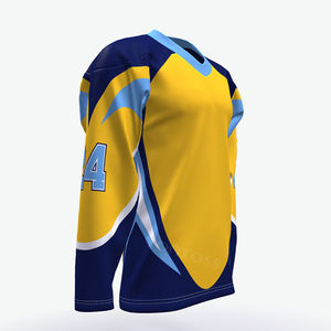 Haute qualité nouveau design drôle Sublimation brodé à manches longues matériel sergé personnalisé homme maillot de hockey sur glace - Product Image 6