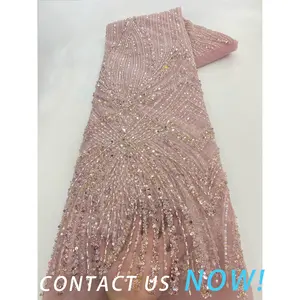 Hollow Glitter African Sequin Embroidery French Mesh Material Lace Fabric For Bridal Wedding Dress And Party