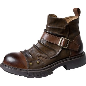 Nuevas botas de motociclista punk hechas a mano para hombre, de cuero genuino, estilo británico, botas Martin de piel de vaca, botas cortas para trabajo. - Product Image 1