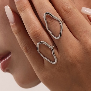 แหวนนิ้วชี้สแตนเลสชุบทองรูปทรงเรขาคณิตแบบโอเวอร์ไซส์ ดีไซน์เรียบง่าย สำหรับผู้หญิง - Product Image 2