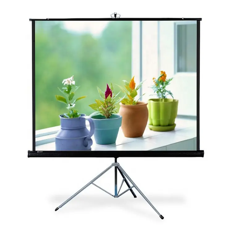 100" 120" 150" 16:9 format retractable matte white tripod projector screen with floor stand bracket glass fiber