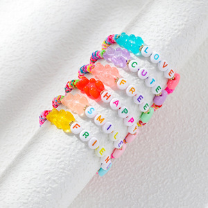 Braccialetto fatto a mano in ceramica morbida intrecciata estate boemia regolabile <span class=keywords><strong>orso</strong></span> lettera braccialetto di fascino - Product Image 1