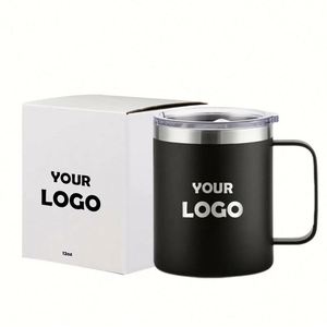 Mug de voyage isotherme en acier inoxydable à double paroi de 12 oz avec poignée, logo personnalisé - Product Image 3
