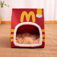 Tente semi-fermée pour petits chiens et chats, détachable et lavable, toutes saisons, avec motif solide