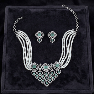Conjunto de Collar y Pendientes de Perlas de Imitación Unisex de Lujo, Diseño Geométrico ZA, Chapado en Rodio, Estilo Vintage con Forma de Corona para Boda - Product Image 4