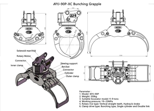 Grappin pour bois rond et bois d'œuvre pour excavateur de 55, 65, 70, 75, 80, 95 tonnes, grappin hydraulique rotatif pour bois rond - Product Image 3