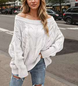 <span class=keywords><strong>Pull</strong></span> en maille ample et irrégulier à col large pour l'automne et l'hiver, <span class=keywords><strong>pull</strong></span> épais et élégant pour femmes - Product Image 5