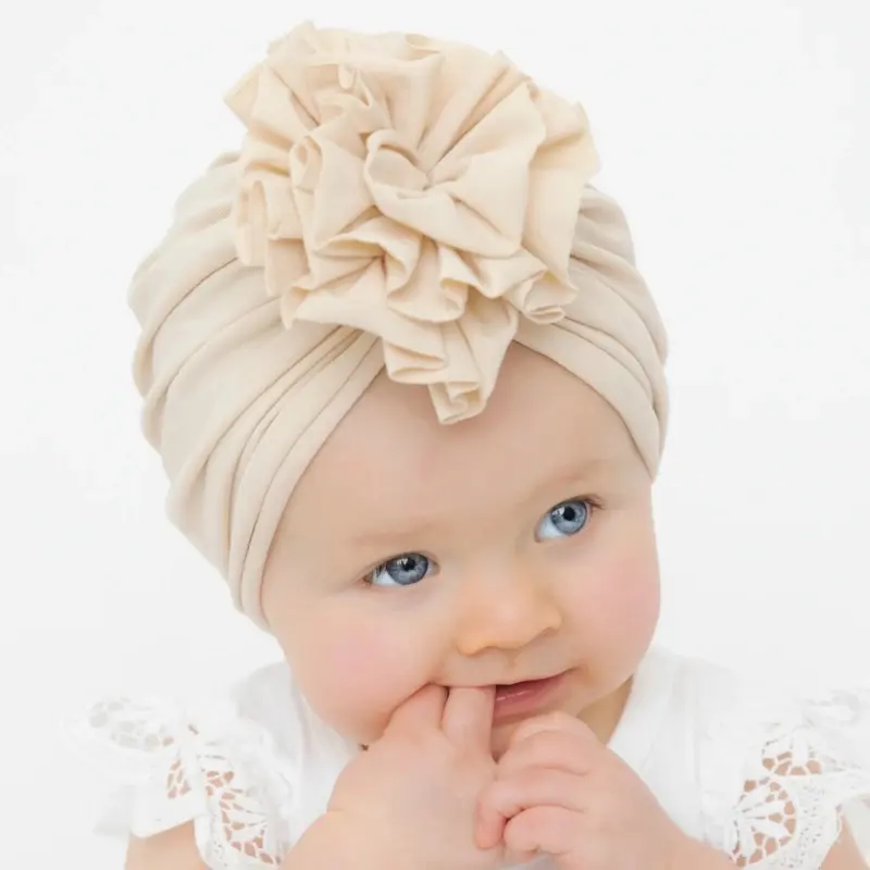 Katun Lembut Padat Bayi Sorban Topi Simpul Pita Rambut Bunga Besar Bayi Ikat Kepala Elastis Kepala Membungkus untuk Bayi