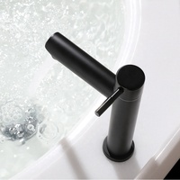 Keran Stainless Steel Modern 304, untuk Vanity kamar mandi hitam tinggi, keran air kecil, keran keramik, inti katup, terpasang di dek