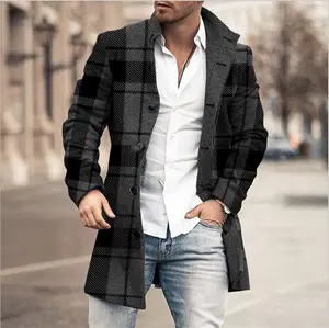 Fashion Plaid Woolen Jacket Coat Mens Autumn Winter Casual Long Trench Coat Outerwear winter coats for men