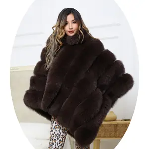 Girls Customized Logo Real Fox Fur Coat Made In China Fur Poncho Coats