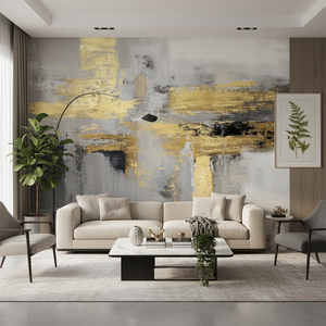 Papier peint mural auto-adhésif imperméable pour chambre à coucher, texture peinture dorée, art abstrait moderne, taille personnalisée - Product Image 1