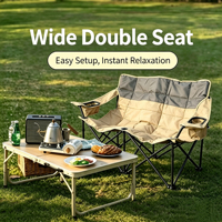Chaise de camping moderne bicolore avec siège double large et porte-gobelet pliable pour le camping, la plage, le jardin, la terrasse, le parc et les voyages