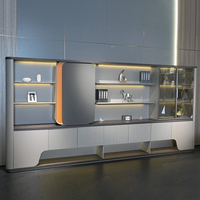 Bureau de direction moderne en bois, extensible et modulaire, avec rangement pour dossiers et bibliothèque