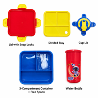 Boîte à lunch pour enfants en PP de qualité alimentaire, pliable, écologique, à double étage, à 3 compartiments, anti-fuite, compatible micro-ondes, motif dessin animé