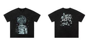 Camiseta Moderna con Estampado Facial, Negra, Oversize, 100% Algodón, Manga Corta, 320g, Estilo Hypebeast Streetwear - Product Image 3