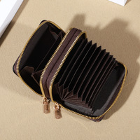 Dompet Kartu Bisnis Wanita abu-abu minimalis PU dengan Logo pemblokiran RFID & penutup ritsleting dompet kartu nama bersertifikat