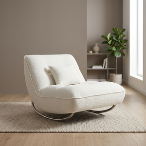 Modern Fabric Lounge Chair With Metal Legs Soft Comfortable Living Room Furniture Beige Color Solid Back Design - Product Image 4
