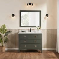 Meuble sous-lavabo de salle de bain simple personnalisé Comptoir en quartz blanc Évier simple en céramique à panneau plat avec miroir Armoire autoportante