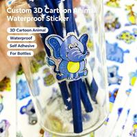 Autocollant d'animal de dessin animé 3D personnalisé pour l'éducation des enfants, autocollant auto-adhésif imperméable en PET/PVC/PC, autocollants découpés à la forme holographiques