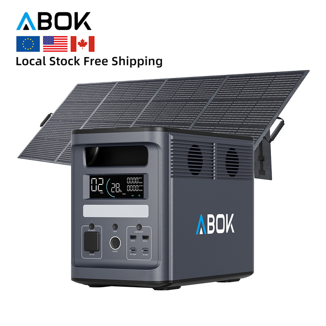 ABOK Fast Shipping 2000W 1536Wh Portable Power Station Solar PowerStation Battery Generator with 400W Solar Panel Home Backup