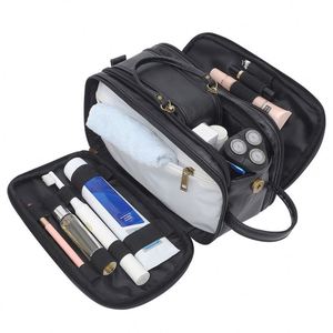 Bolsa de Maquillaje Portátil de Fábrica BSCI, Bolsa de Almacenamiento Multifuncional para Hombre, Bolsa de Aseo Impermeable de PU Retro de Gran Capacidad - Product Image 2