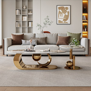 Mesa de Centro Ovalada de Acero Inoxidable, Portátil, Moderna, Minimalista, de Lujo Ligero, con Marco Metálico para Sala de Estar - Product Image 3