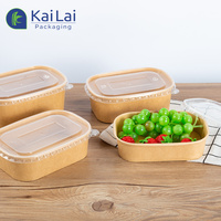 Gobelets et bols en papier kraft jetables à paroi simple, rectangulaires, pour salades, repas et sushis, avec couvercle, recyclables, pour plats à emporter