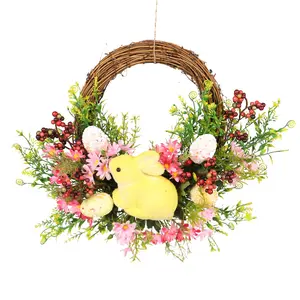 Gele Konijnenbloemen Decoratieve Paaskransen Voor Voordeur Nieuwe Paaskrans Kleurrijke Eieren