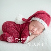 Tenue de Noël pour nouveau-né : Combinaison tricotée rouge Père Noël avec bonnet long, accessoire de séance photo de Noël, combinaison-pyjama en mohair pour nouveau-né