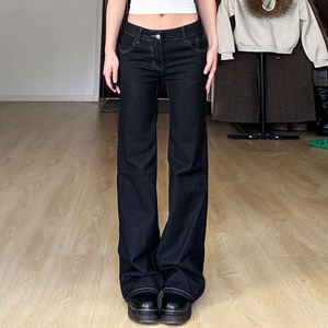 <b>Y2K</b> Vintage Women Low Rise Flare Jeans Back Pocket Embroidery Washed Denim Slim Fit Streetwear Casual Long <b>Pants</b> - Product Image 6