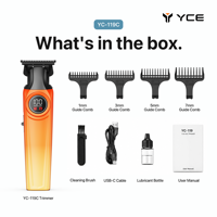 Tondeuse à cheveux électrique sans fil YC-119C avec affichage LED, charge USB-C, autonomie de 150 minutes, 7000 tr/min, lames en céramique et acier inoxydable