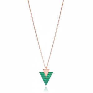 Collar con Colgante Triangular con Incrustaciones de Circonita, Hecho a Mano en Turquía, Joyería de Plata de Ley 925 - Product Image 2