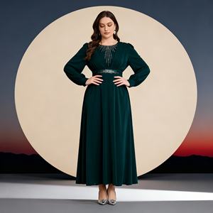 Robe Abaya élégante personnalisée avec strass thermocollants en polyester pour femmes musulmanes au Moyen-Orient, vente en gros - Product Image 3