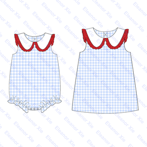 Nuovo arrivo quarto di luglio vestito patriottico personalizzato sorelle abbinate estate volant bambini vestono pagliaccetti a bolle per bambini - Product Image 3