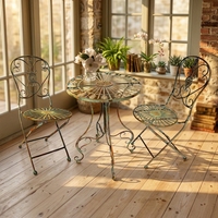 Ensemble de 3 chaises et tables de bistrot en fer antique pour balcon et mobilier de jardin