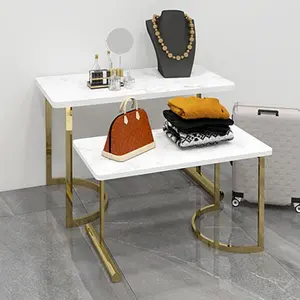 Mesa de centro de anidación de mármol dorado, 2 piezas para exhibición de productos, muebles de tienda al por menor